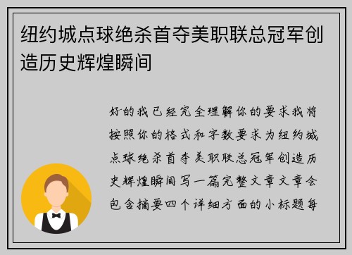 纽约城点球绝杀首夺美职联总冠军创造历史辉煌瞬间 纽约城点球绝杀首夺美职联总冠军创造历史辉煌瞬间